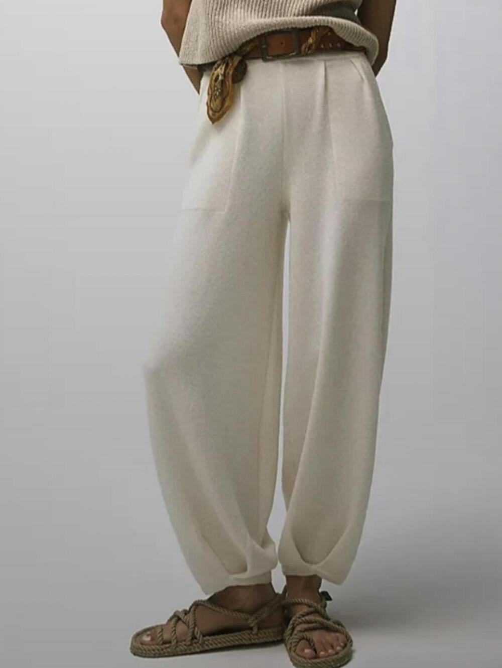 FP Beach Freya Cream Knit Pants Balloon Tapered Wide Leg Pant - Size - Medium